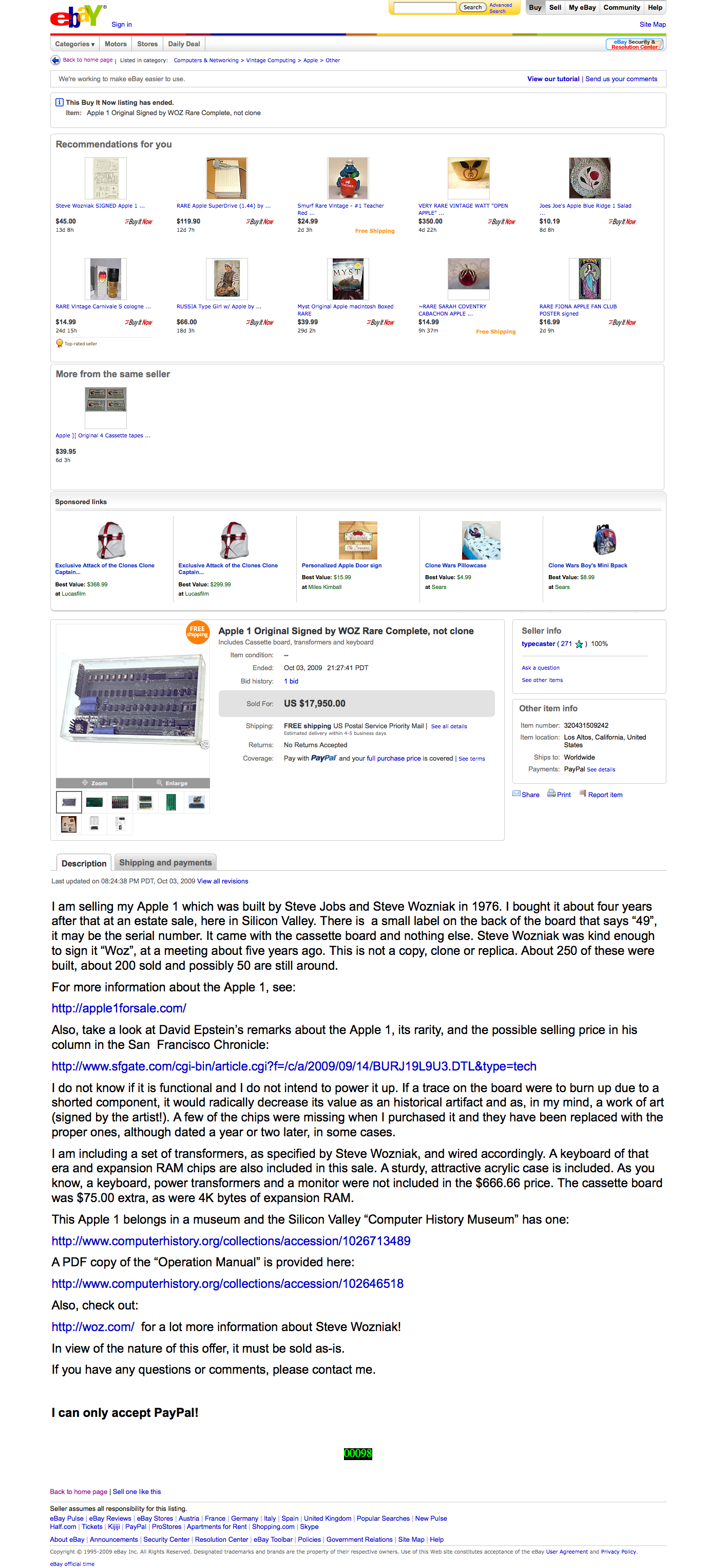 Apple 1 on Ebay