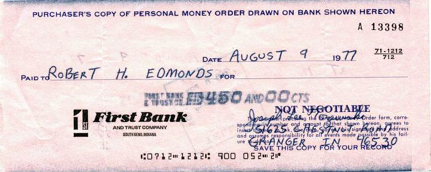 money order. Apple I Money Order