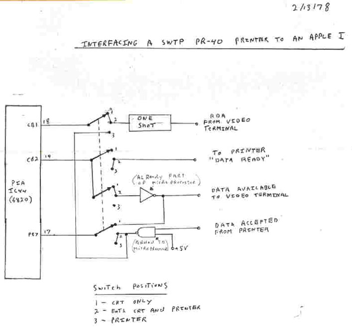 Apple I - printer interface schematic 2