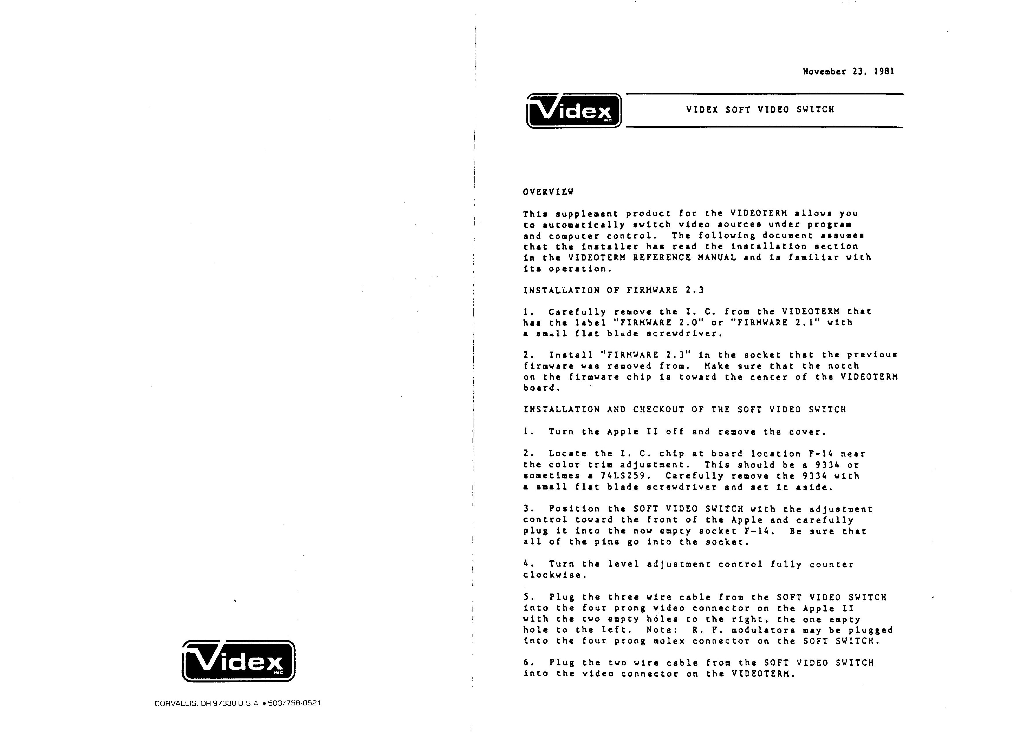 Videx SoftSwitch pg 1