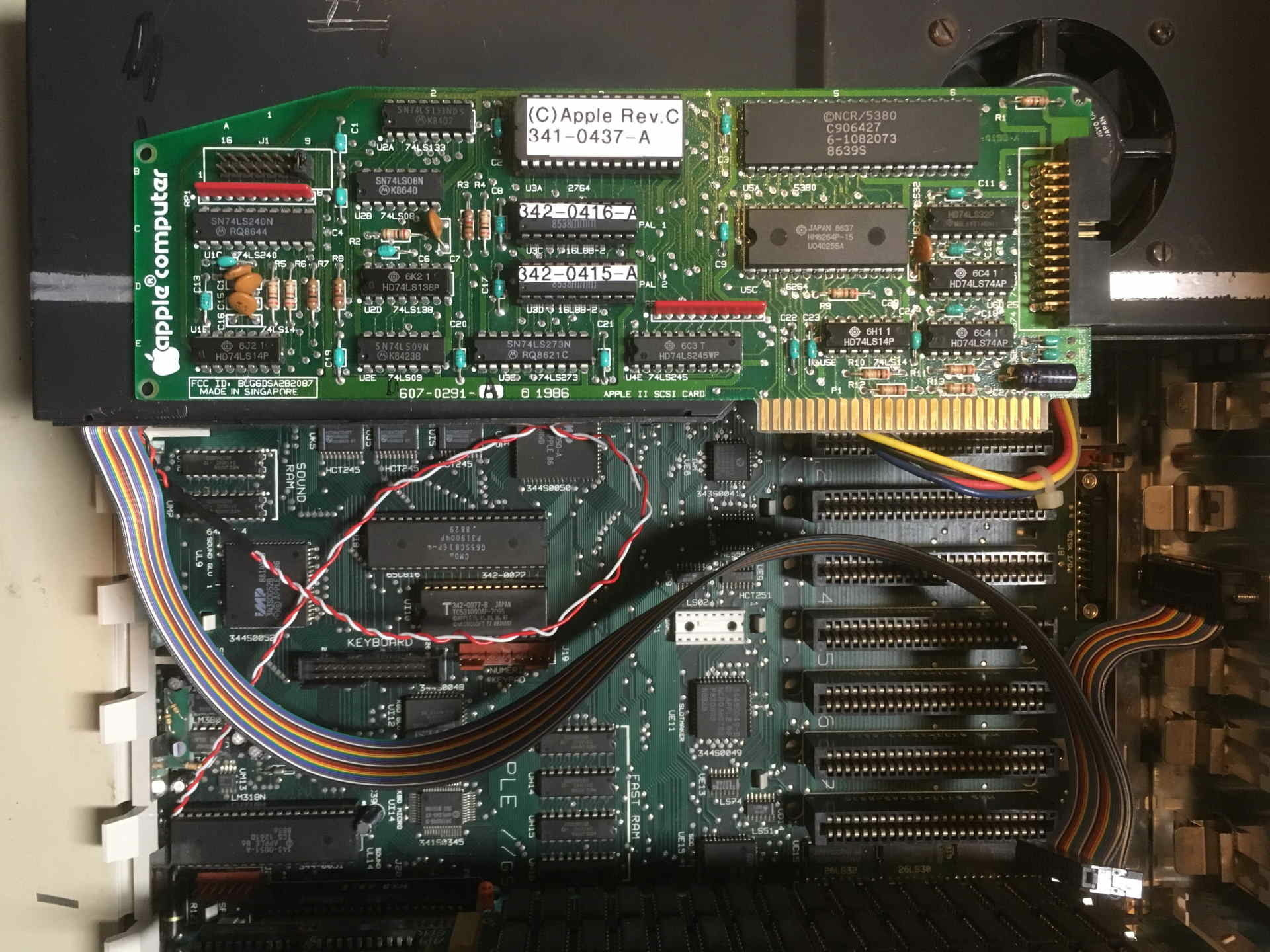 Apple ][ Rev. C SCSI card with Vulcan PSU adapted to hold a SCSI drive