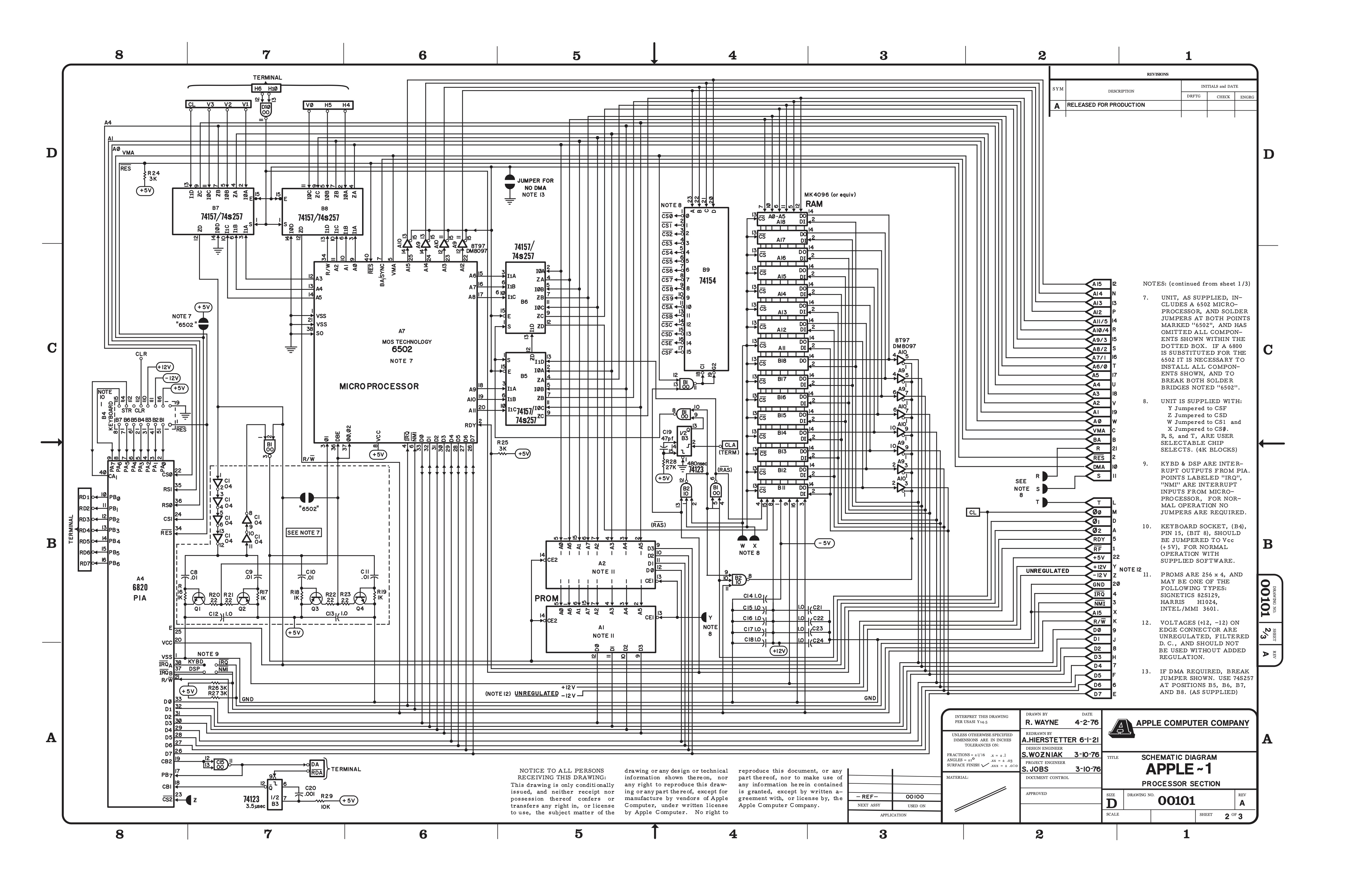 Re-Created Apple-1 Schematics by retroplace.com
