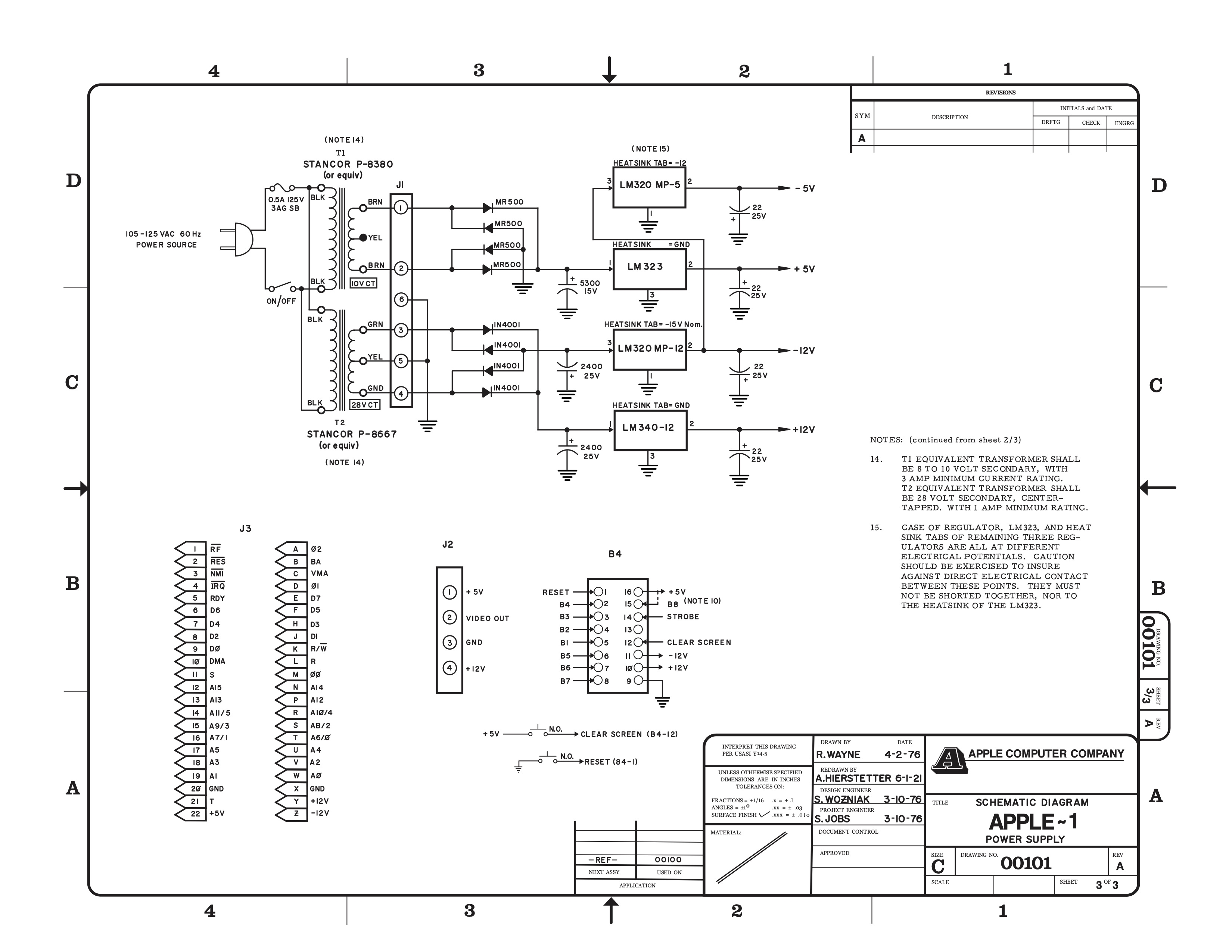 Re-Created Apple-1 Schematics by retroplace.com