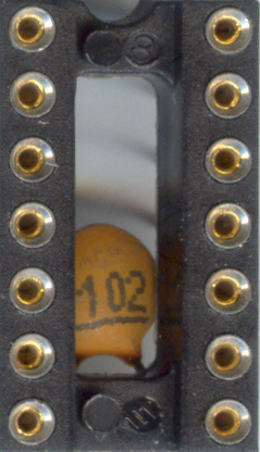 IC socket with hidden capacitor (top view)