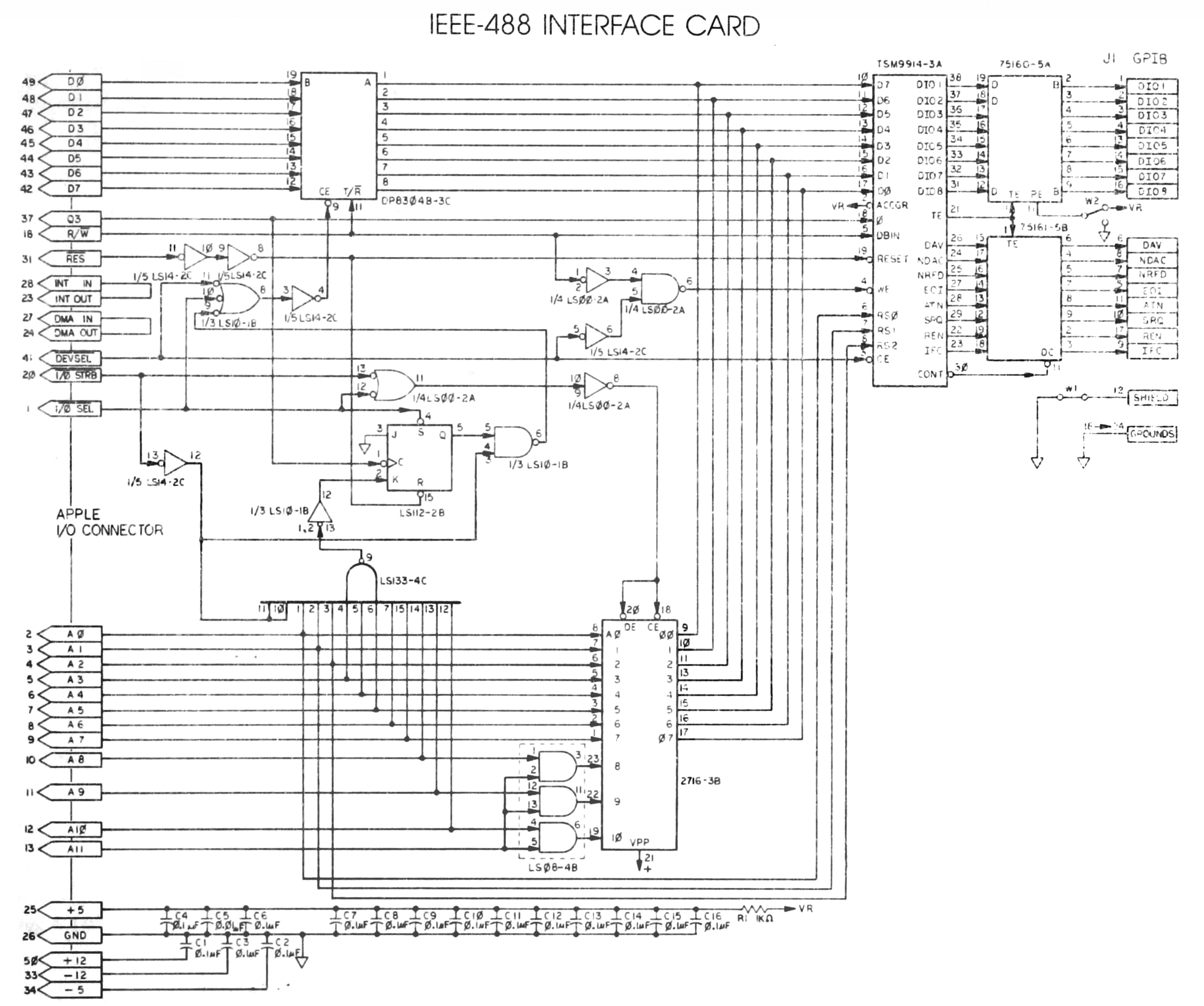 Apple ][ IEEE-488 Interface Schematic