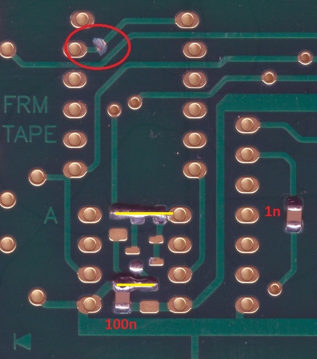 Gen1 circuit on Gen2 PCB: SMD components, cuts and connections