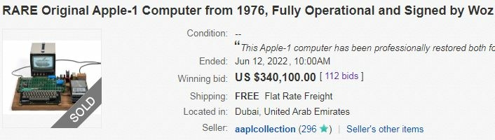 Apple-1 Ebay auction ended at June 12, 2022.