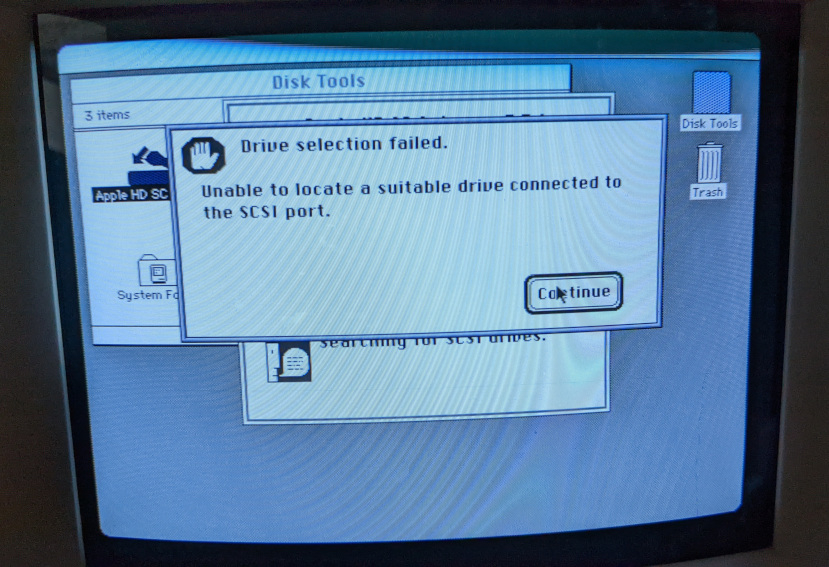 Macintosh color disk tools SCSI drive not found