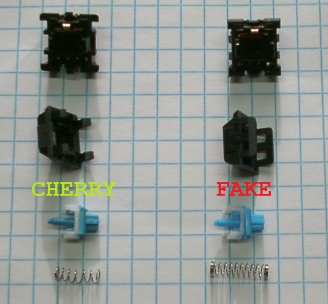 Genuine Cherry (left) and "fake" (right) MX keyswitches