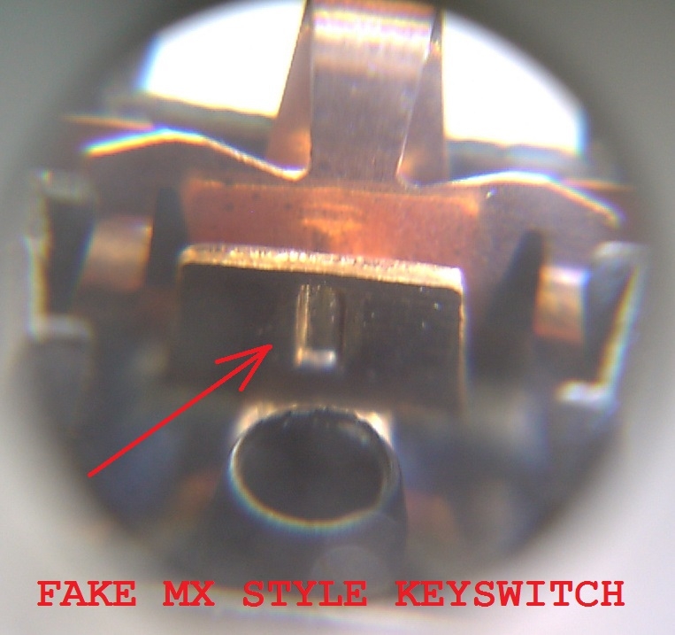 Inferior, stamped contact construction of the fake keyswitches