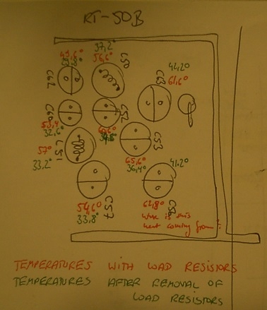RT-50B component temperatures before/after removal of load resistors.