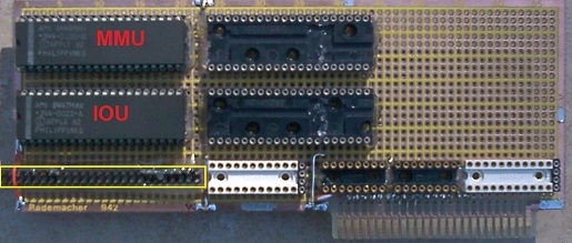 MMU/IOU adapter card, with original MMU and IOU ICs