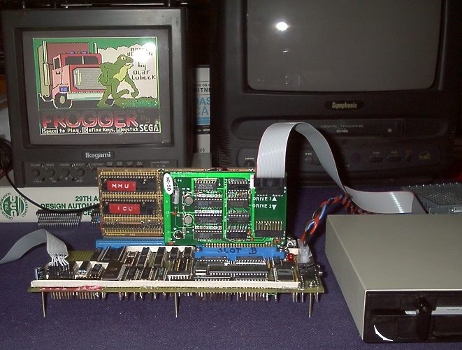 Uncle Bernie's Replica IIe prototype running the "Frogger" game.