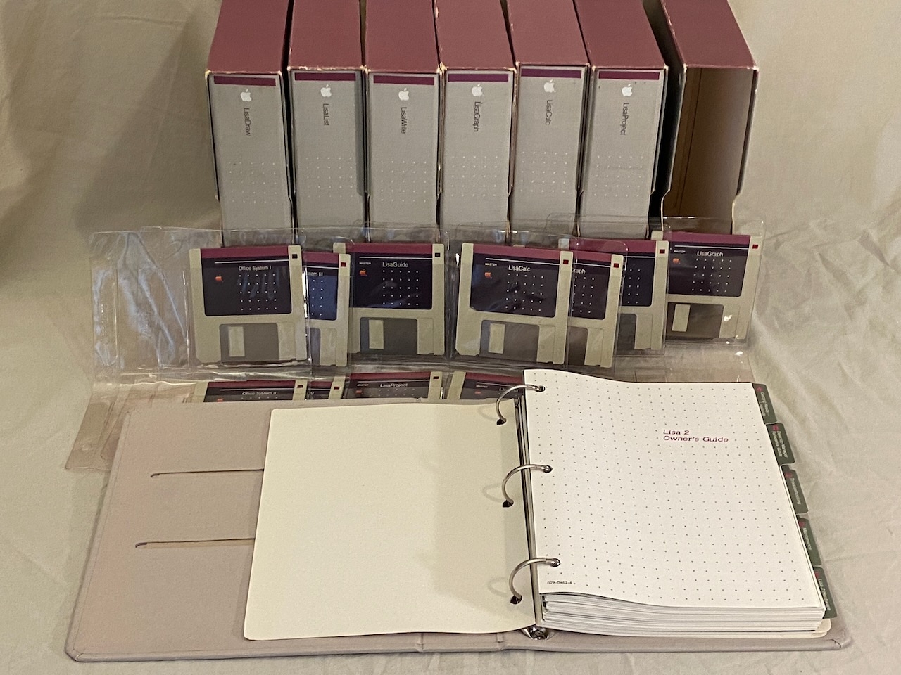 Photo of Lisa manuals and disks displayed on a table