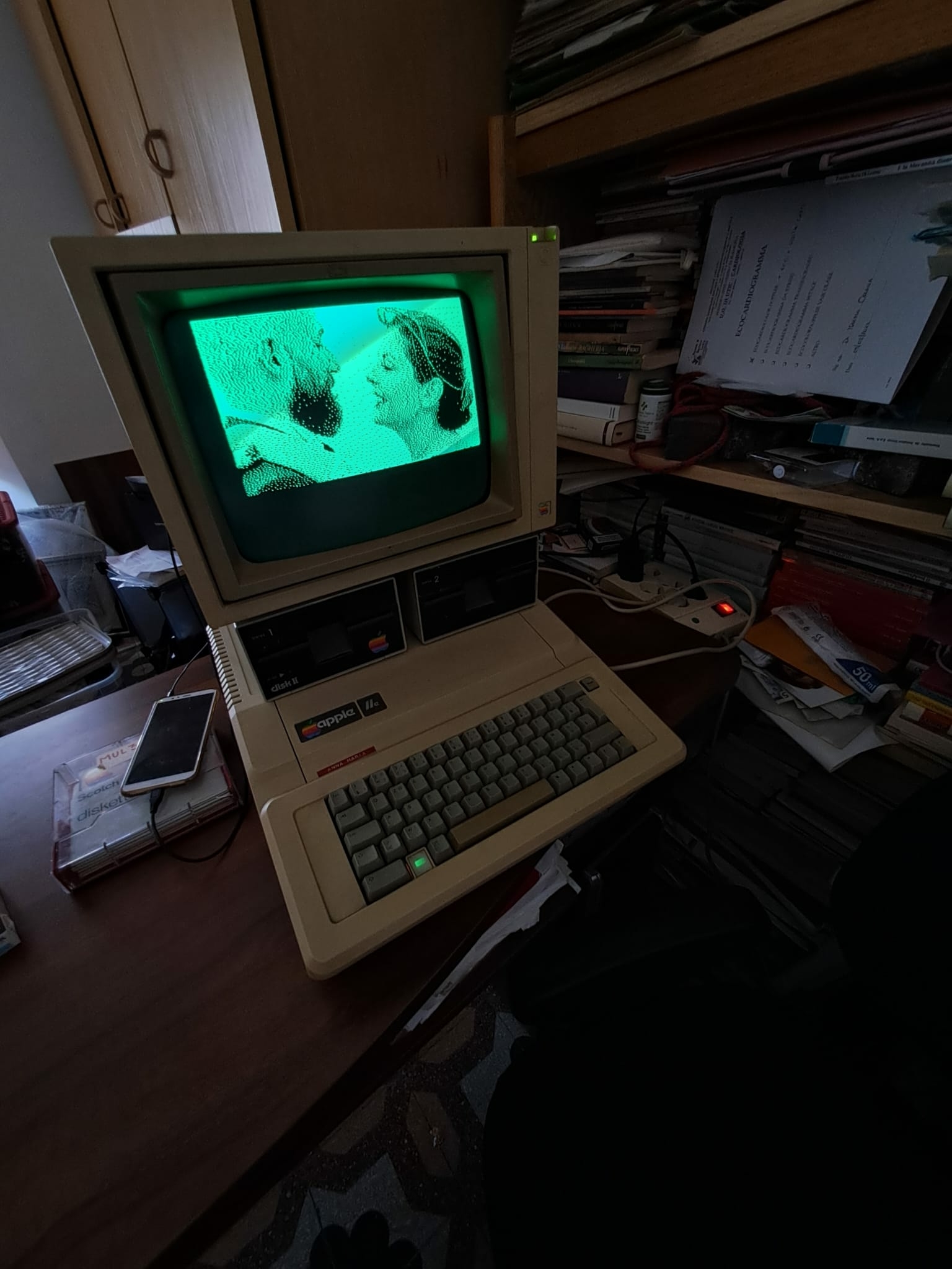 Apple IIe running PruGen, displaying a photo of a couple