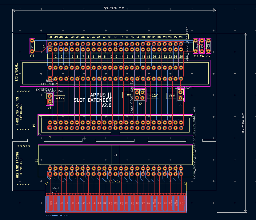 Apple][ slot extender PCB