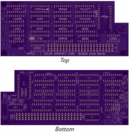 OSHPARK's PCB renderings for Uncle Bernie's GEN2 Apple-1 graphics card