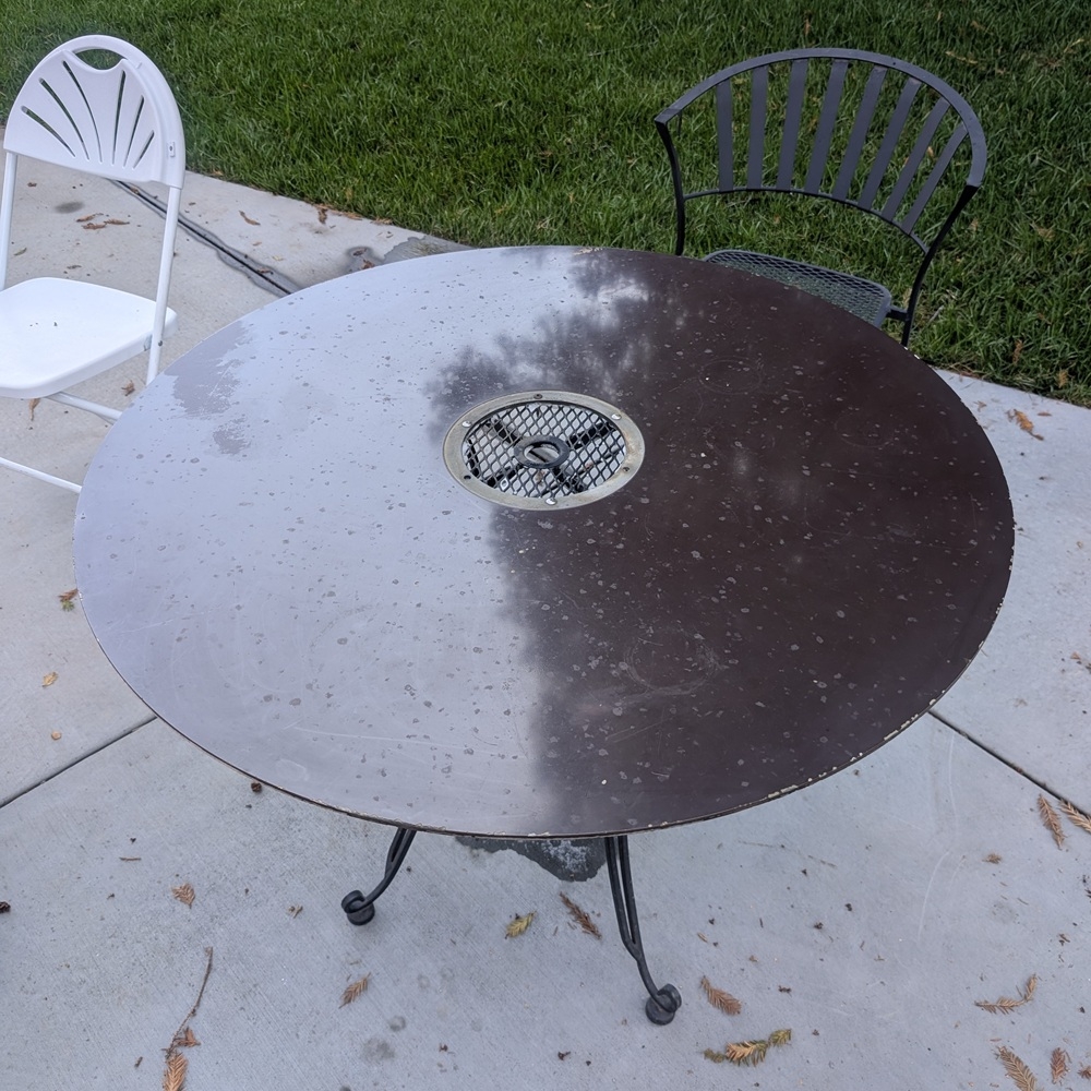 Patio table made from 39-inch Bryant 4000 series magnetic disk
