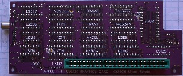 Uncle Bernie's Apple-1 color graphics card, PCB prototype, backside