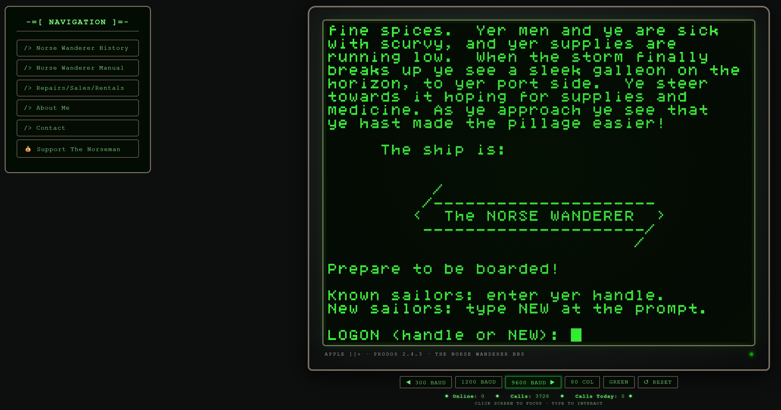 The Norse Wanderer Apple ][+ BBS